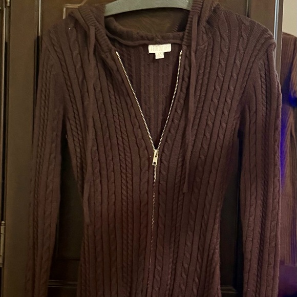 Cozy Brown Cable Knit Hooded Sweater Dress - Picture 3 of 4